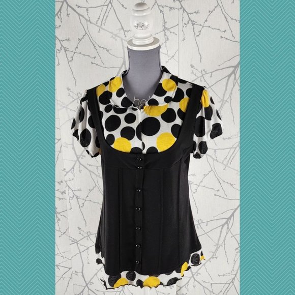 Globus Signature Yellow & Black Polkadot Layered Blouse - Picture 1 of 4